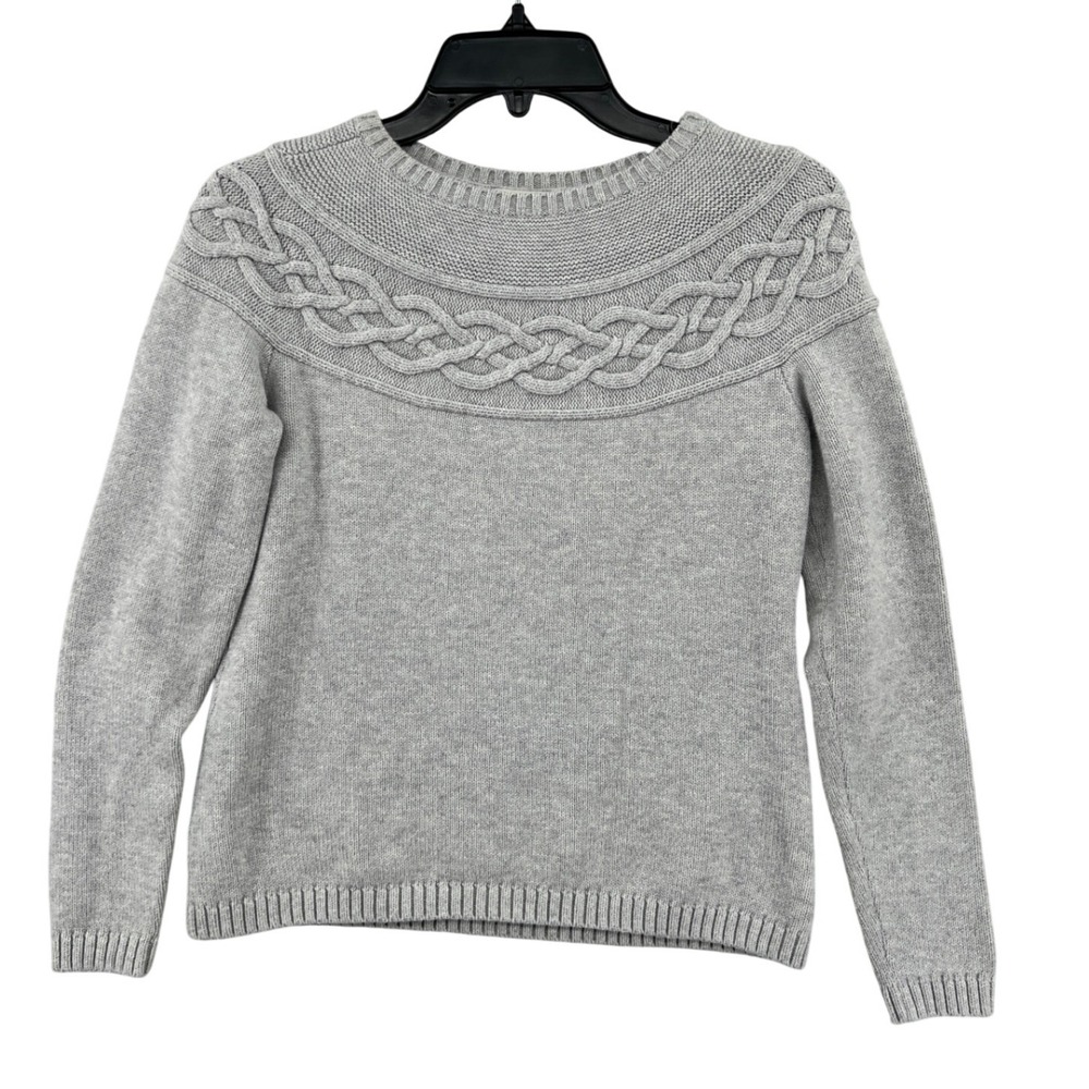 Talbots Cable Knit Yoke‎ Neutral Sweater Size P Gray Coastal Preppy Quiet Luxury